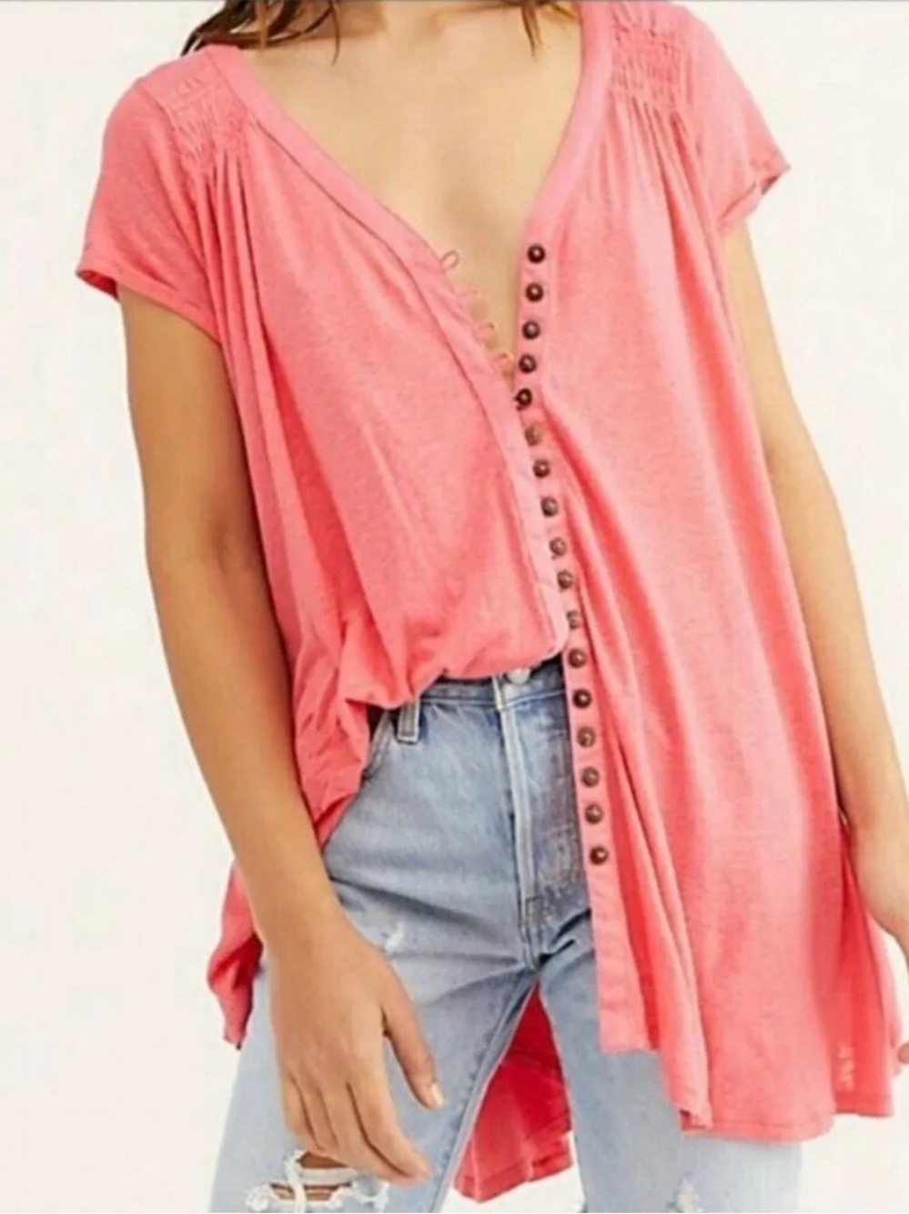 Free People Highland Linen Blend Short Sleeve Top